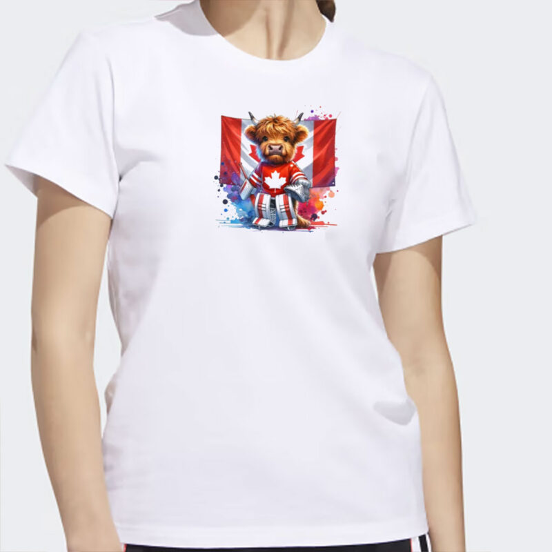 Highland Cow Shirt, Cute Hockey Player, Canada Flag Shirt